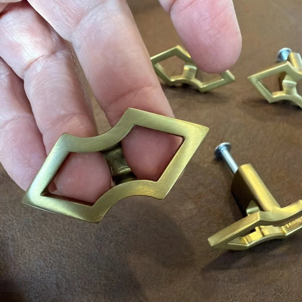 Vintage Set of 6‎ Solid Brass Geometric Cabinet Drawer Pulls MCM